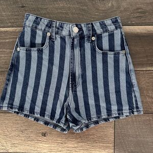 Zara Striped High Rise High Waist Denim Shorts- Size US 2